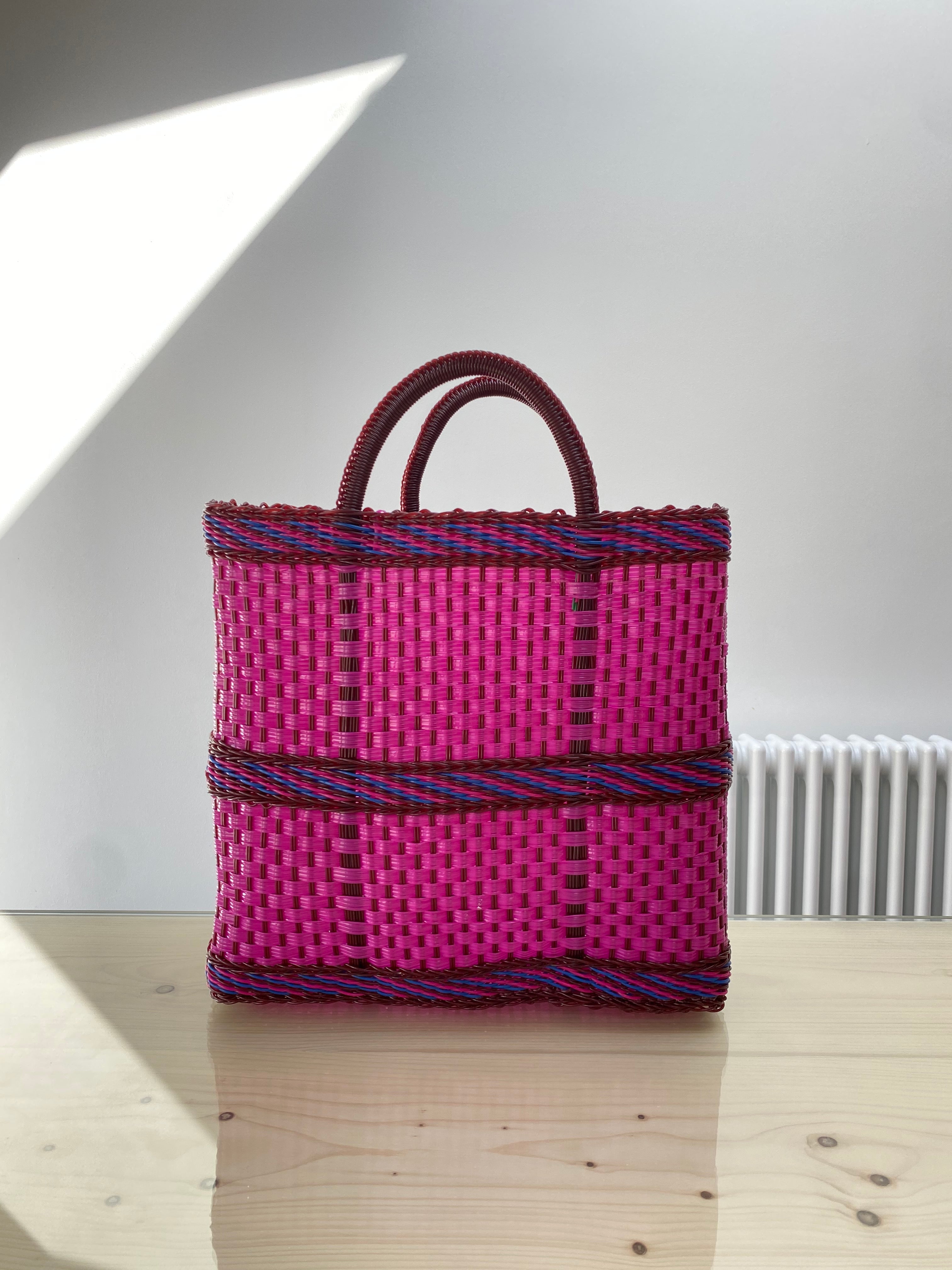 Emone Market Bag in Mexican Pink and Burgundy- Large