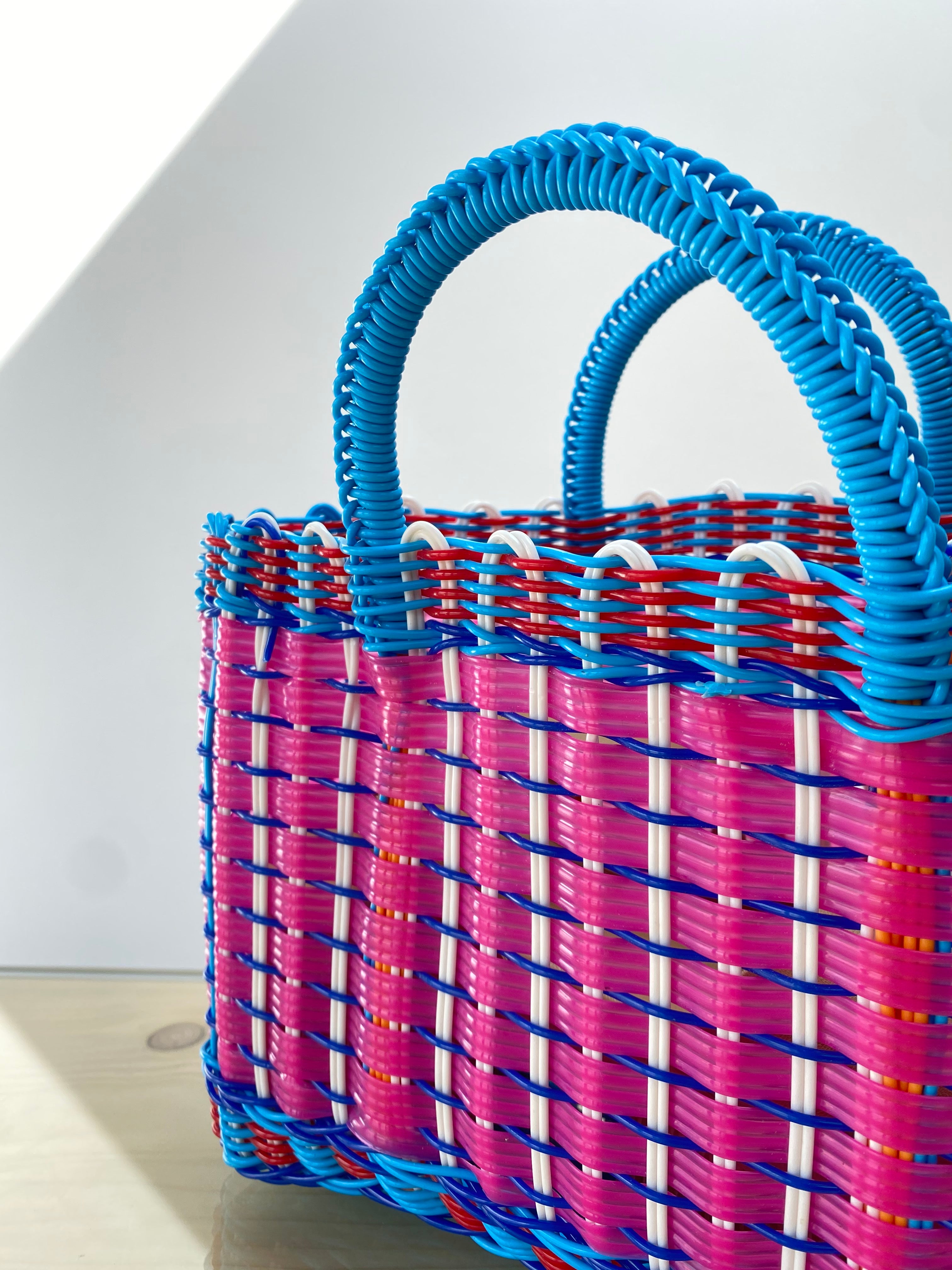Emone Market Bag in Mexican Pink and Blue - Small