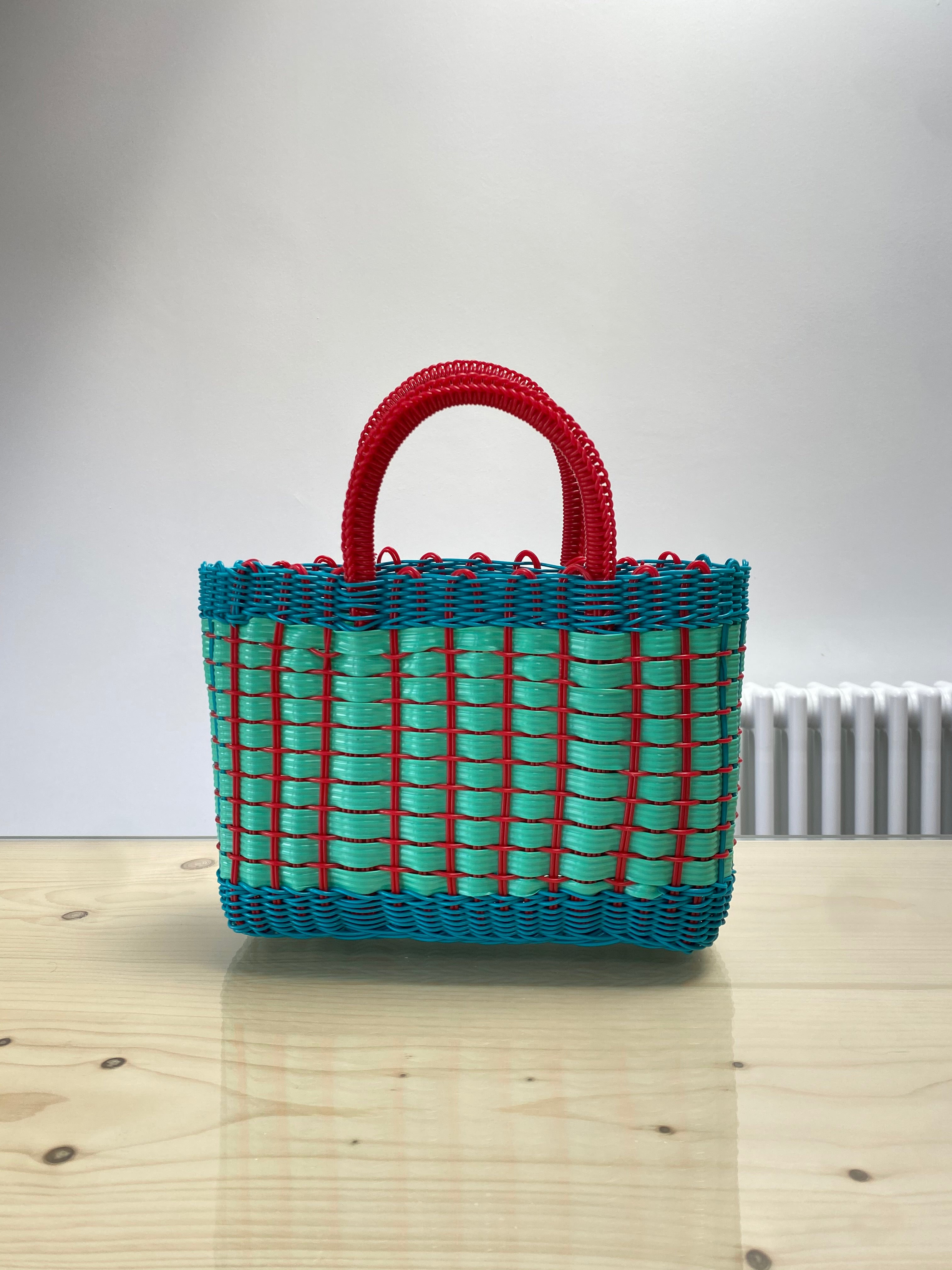 Emone Market Bag in Mint and Red- Small